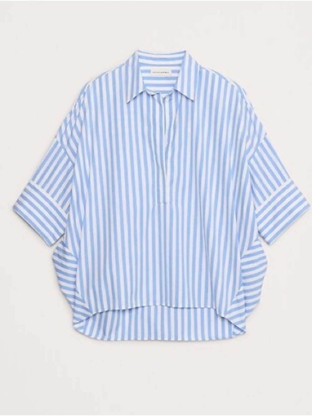 Banana Republic Blue and White Poplin Striped Relaxed Fit popover  Blouse